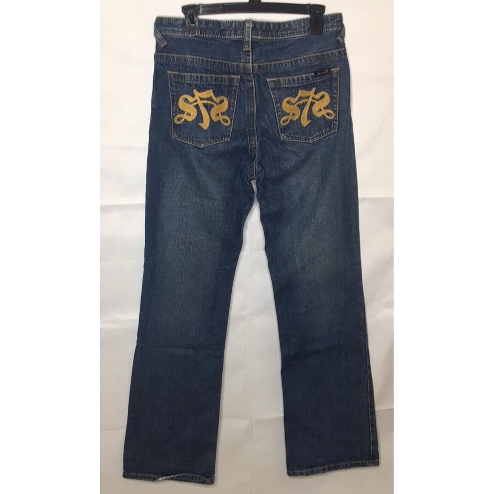 Seven7‎ Womens Size 18 Straight Leg Jeans Dark Wash Gold Embroidered High Waist